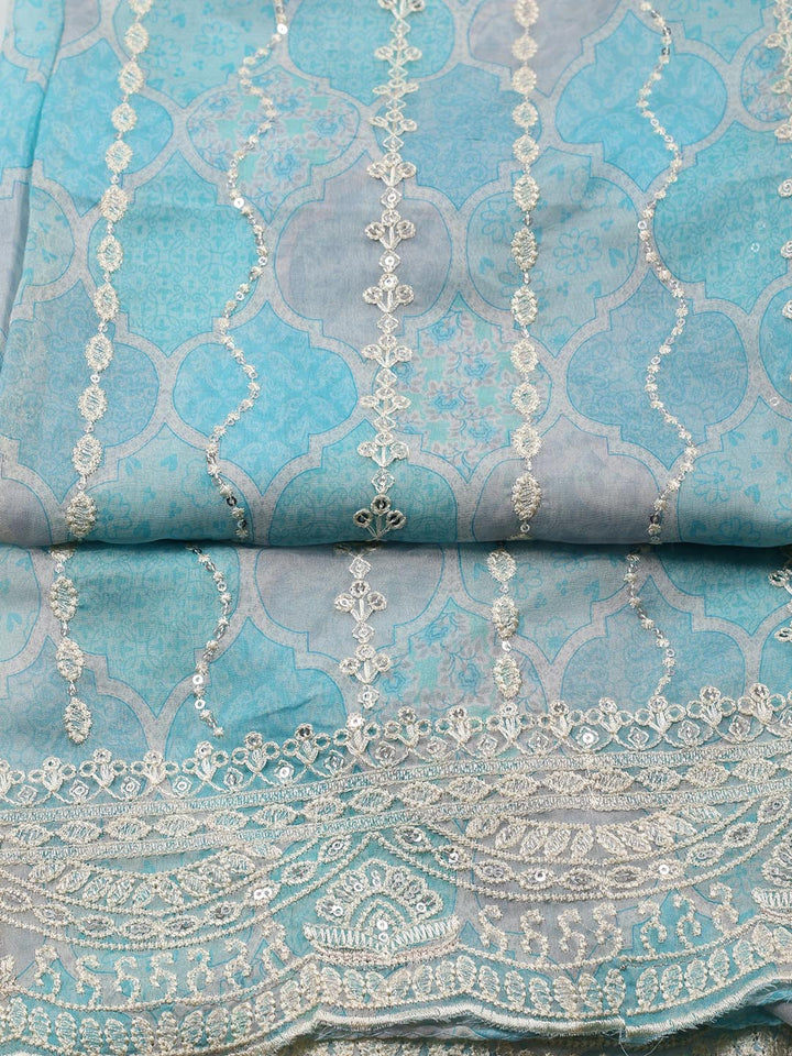 Embroidery Organza Unstitched Suit Piece With Dupatta