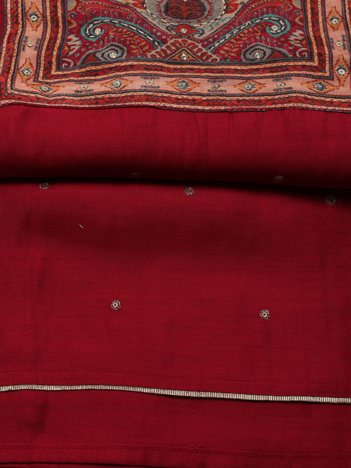 Neck Work Chanderi Unstitched Suit Piece With Dupatta