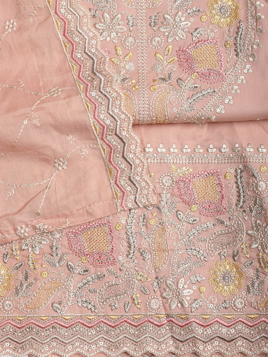 Embroidered Cotton Blend Unstitched Suit Piece With Dupatta