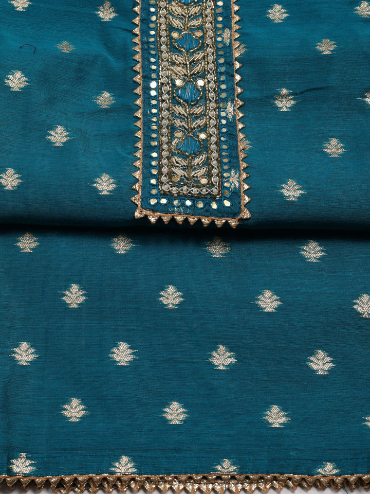 Neck Pattl Chanderi Unstitched Suit Piece With Dupatta