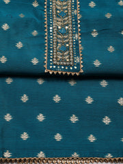 Neck Pattl Chanderi Unstitched Suit Piece With Dupatta