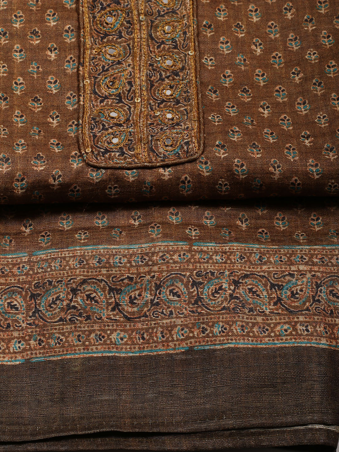 Neck Embroidered Chanderi Unstitched Suit With Dupatta