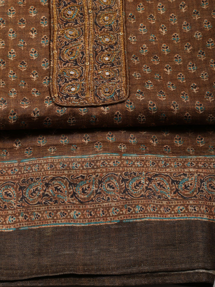 Neck Embroidered Chanderi Unstitched Suit With Dupatta