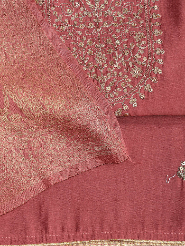 Embroidered Chanderi Unstitched Suit Piece With Dupatta