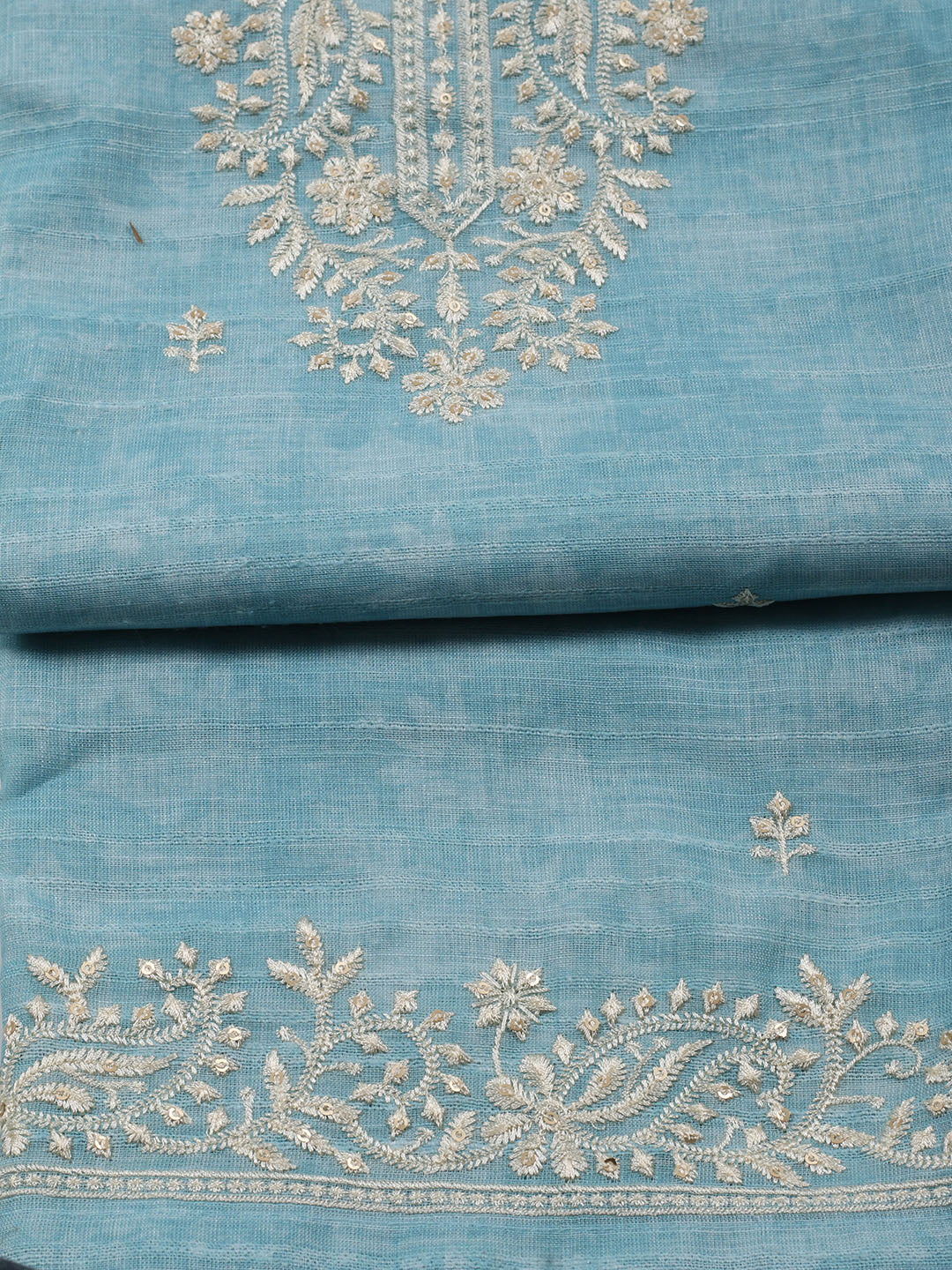Neck Embroidered Chanderi Unstitched Suit With Dupatta