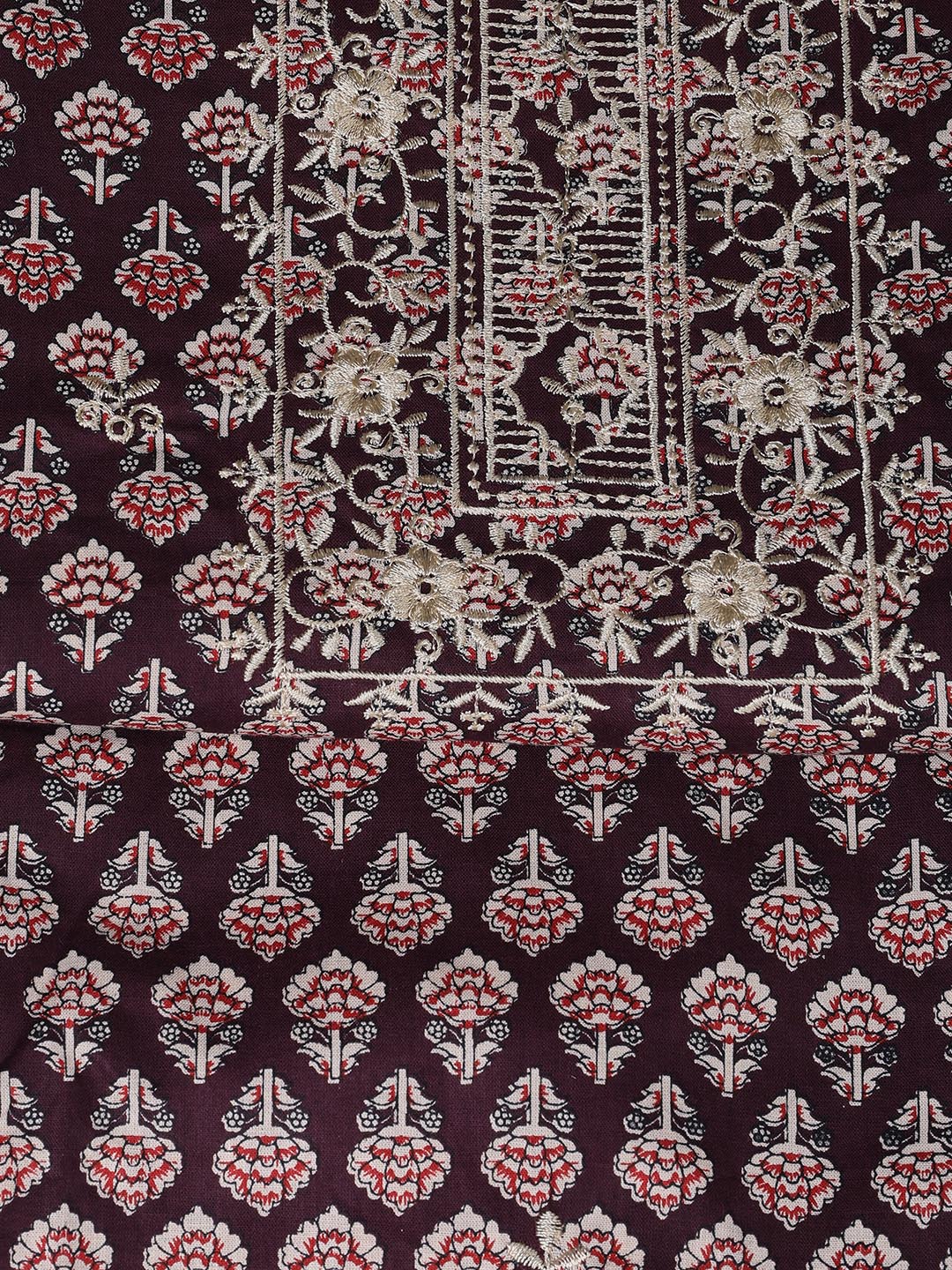Floral Printed Cotton Unstitched Suit With Dupatta