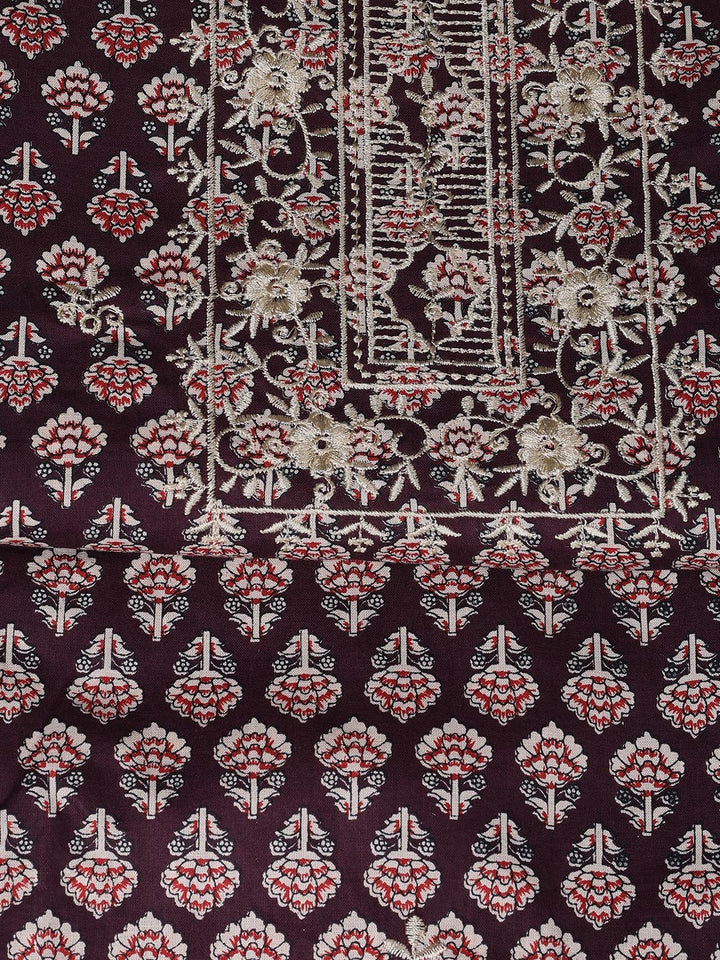 Floral Printed Cotton Unstitched Suit With Dupatta