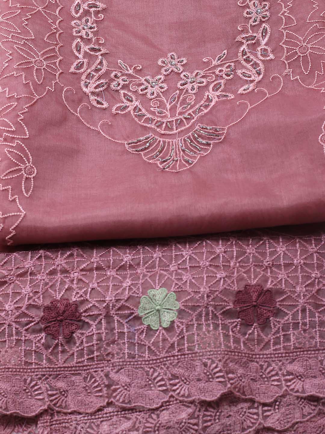 Neck Embroidered Organza Unstitched Suit Piece With Dupatta