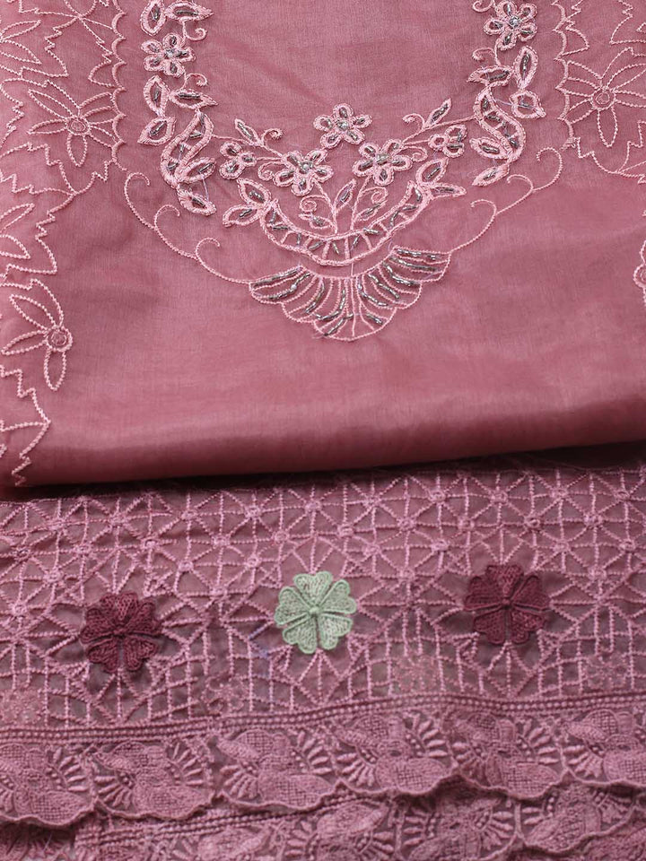 Neck Embroidered Organza Unstitched Suit Piece With Dupatta