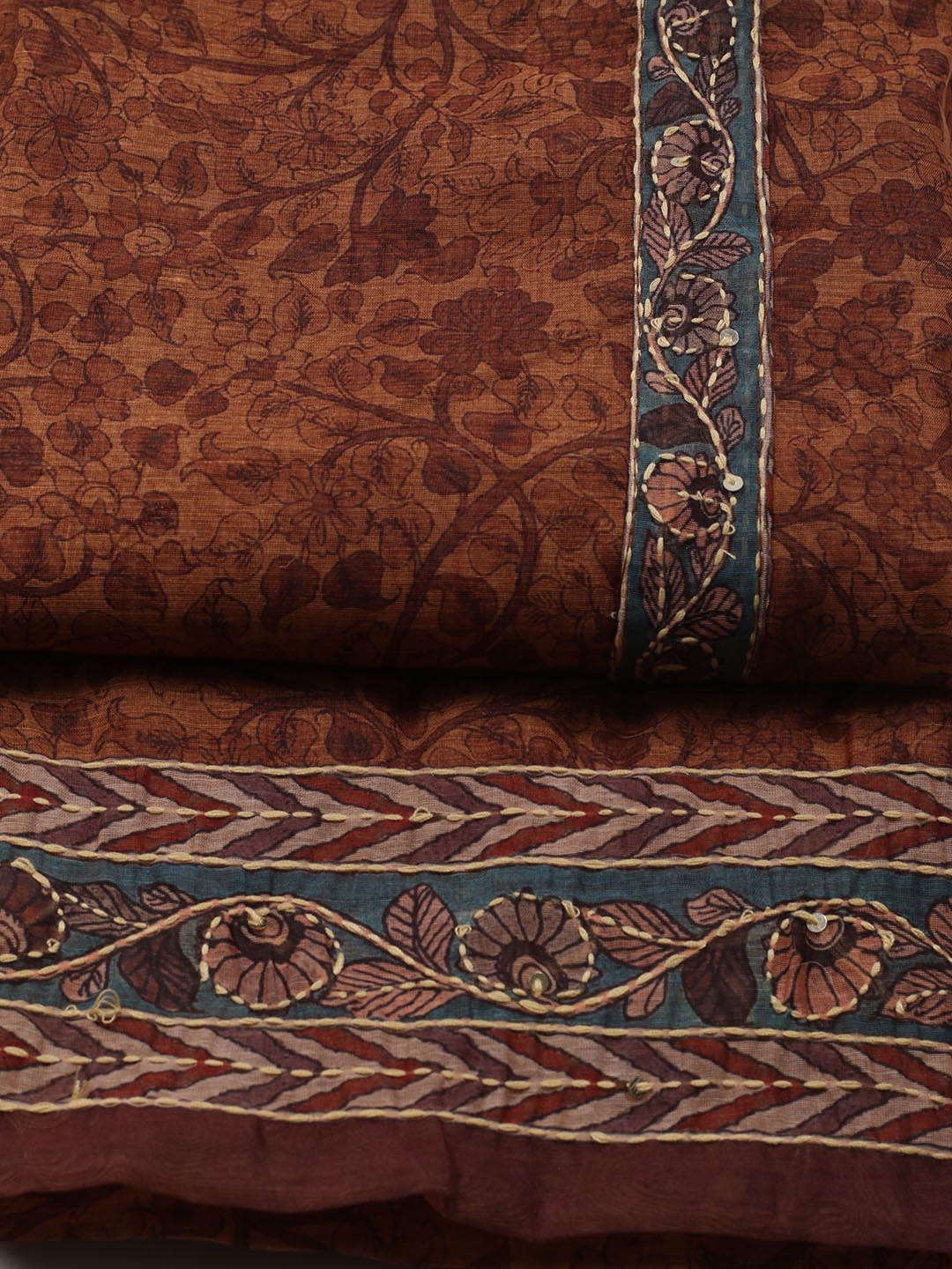 Kantha Work Chanderi Unstitched Suit With Dupatta