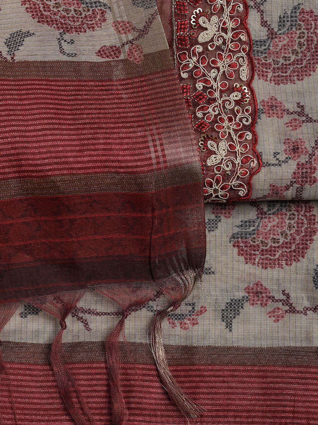 Embroidered Chanderi Unstitched Suit Piece With Dupatta