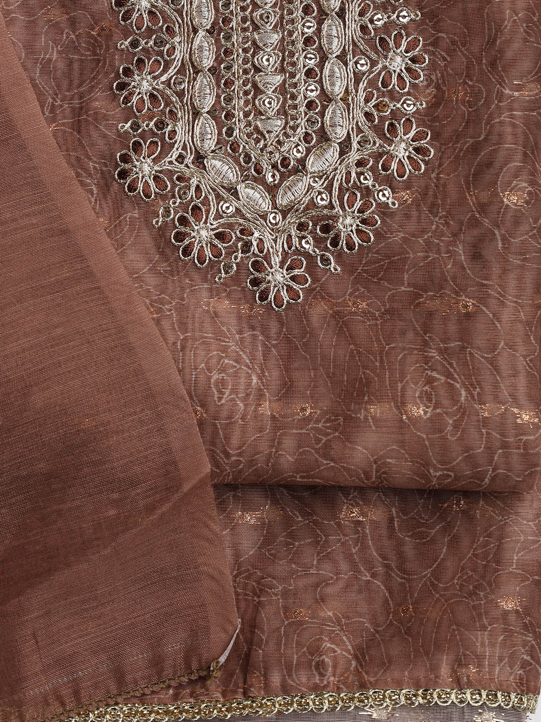 Neck Embroidery Chanderi Unstitched Suit With Dupatta