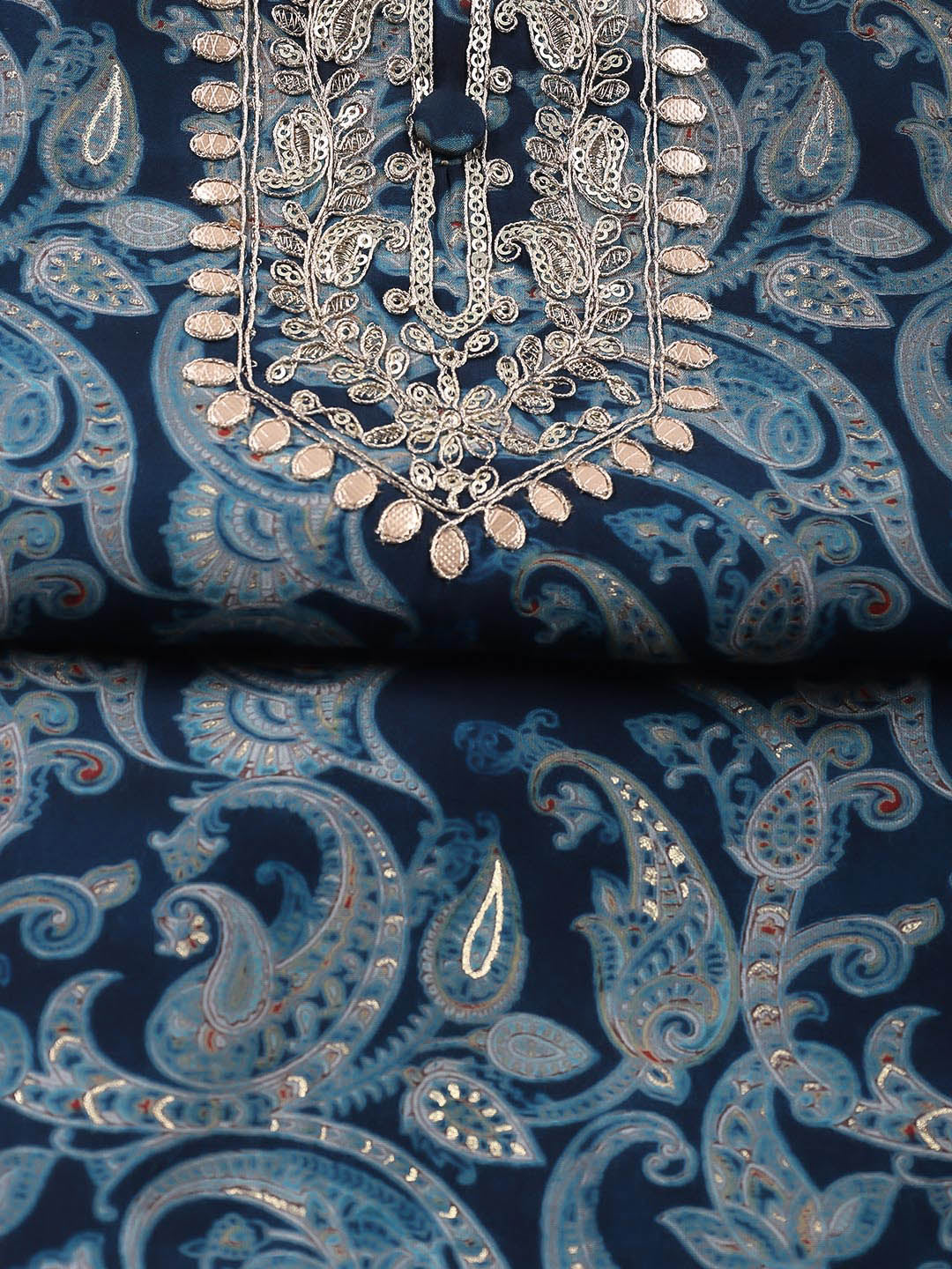 Neck Embroidered Cotton Blend Unstitched Suit Piece With Dupatta