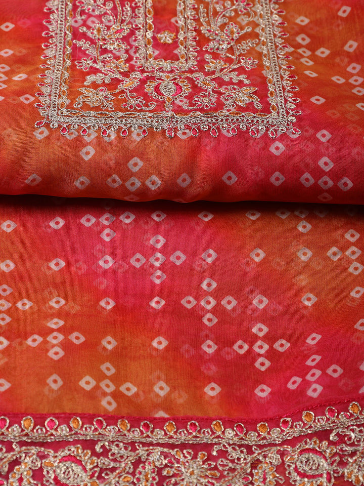 Neck Embroidered Organza Unstitched Suit With Dupatta