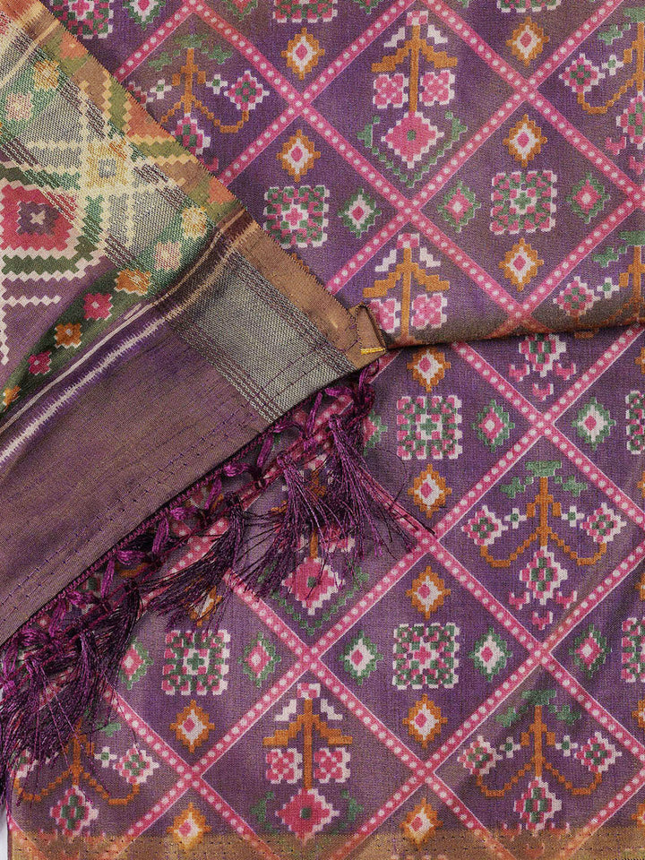 Printed Chanderi Unstitched Suit With Dupatta