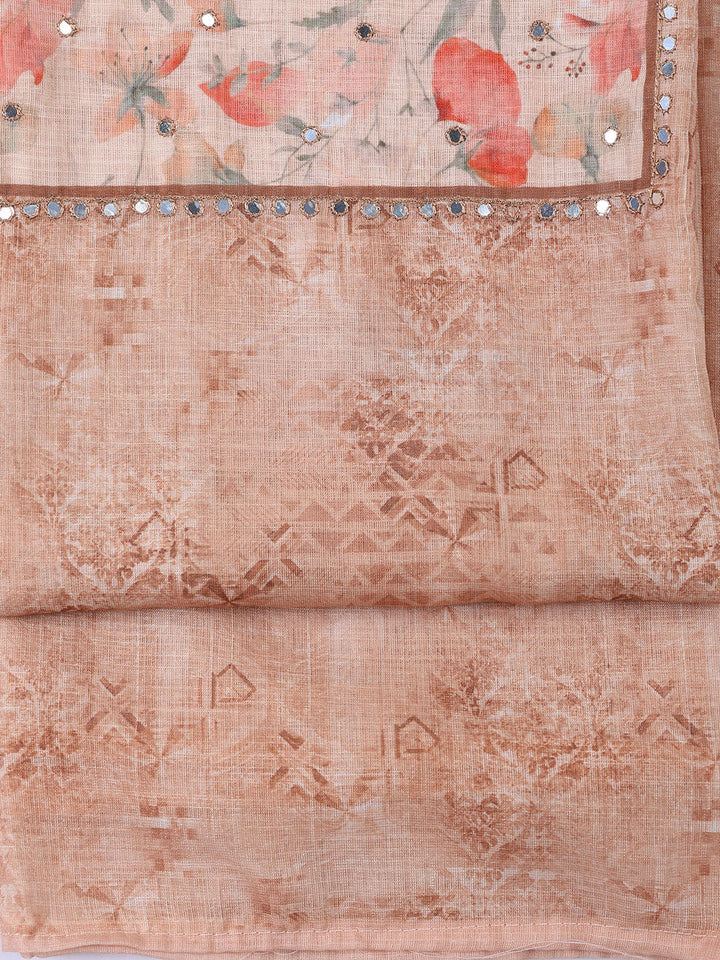 Neck Embroidered Linen Unstitched Suit Piece With Dupatta