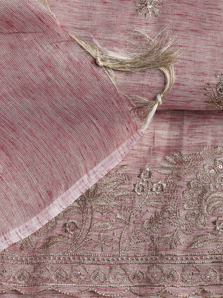 Embroidered Chanderi Unstitched Suit Piece With Dupatta