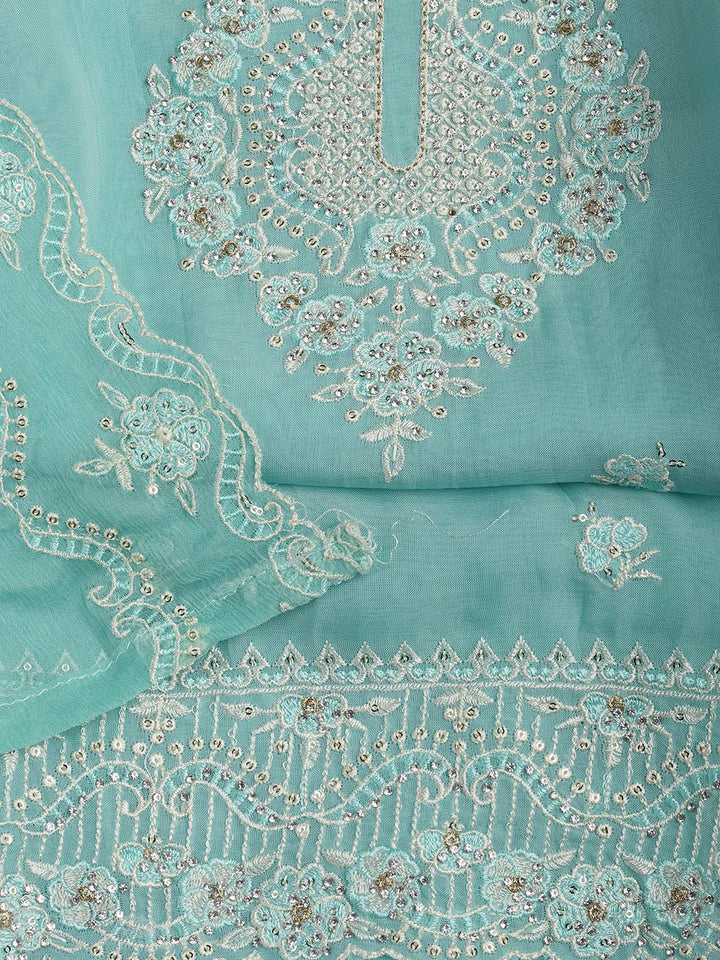 Embroidered Chanderi Unstitched Suit Piece With Dupatta