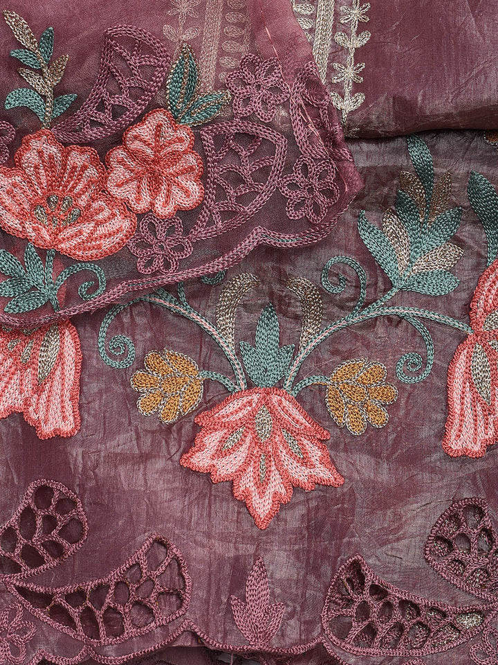 Neck Embroidery Organza Unstitched Suit Piece With Dupatta