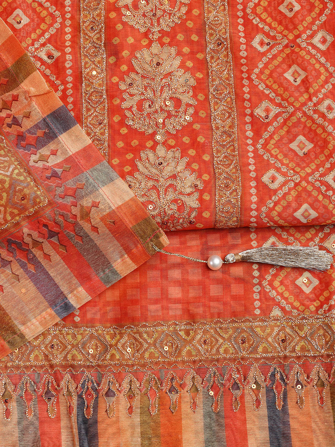 Printed Chanderi Unstitched Suit Piece With Dupatta