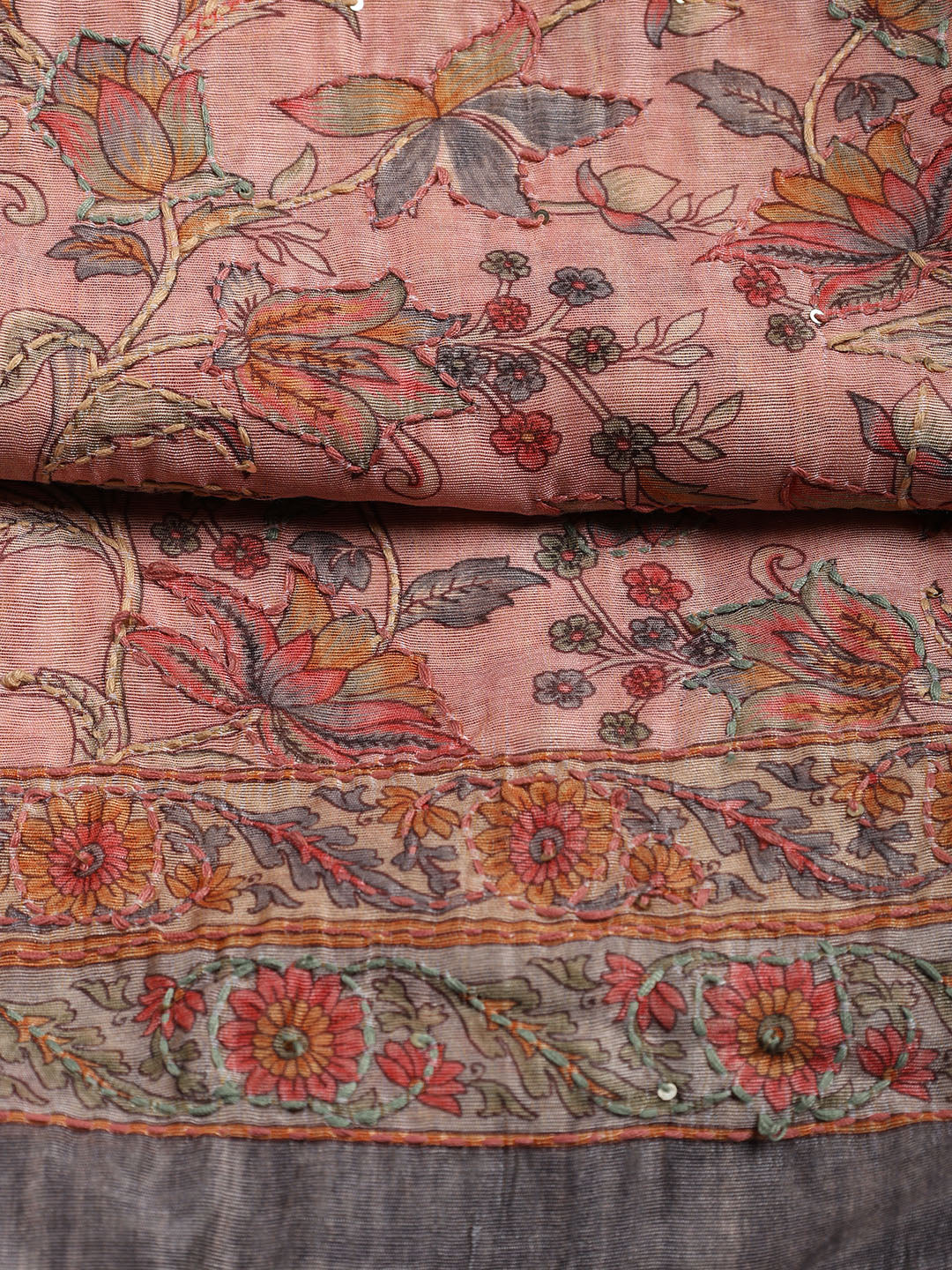 Kantha Work Chanderi Unstitched Suit With Dupatta