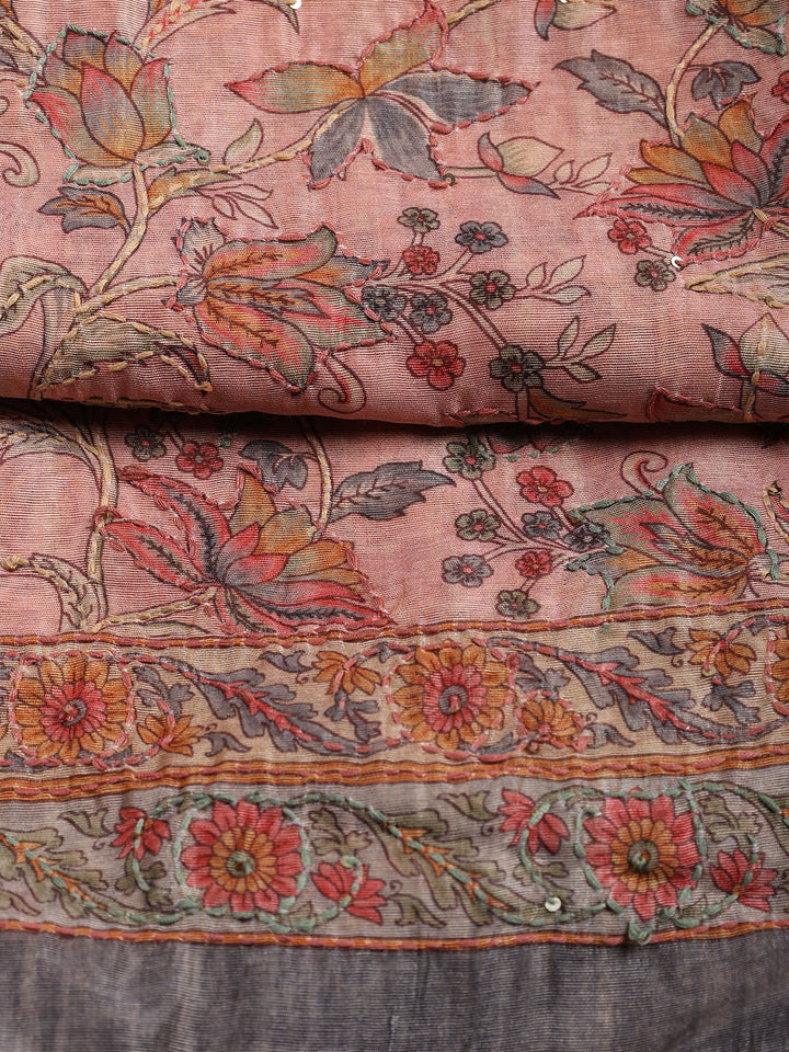 Kantha Work Chanderi Unstitched Suit With Dupatta
