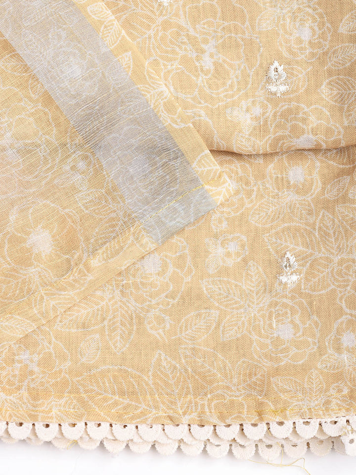 Printed Linen Unstitched Suit With Dupatta