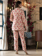 Printed Cotton Blend Top With Pants & Jacket