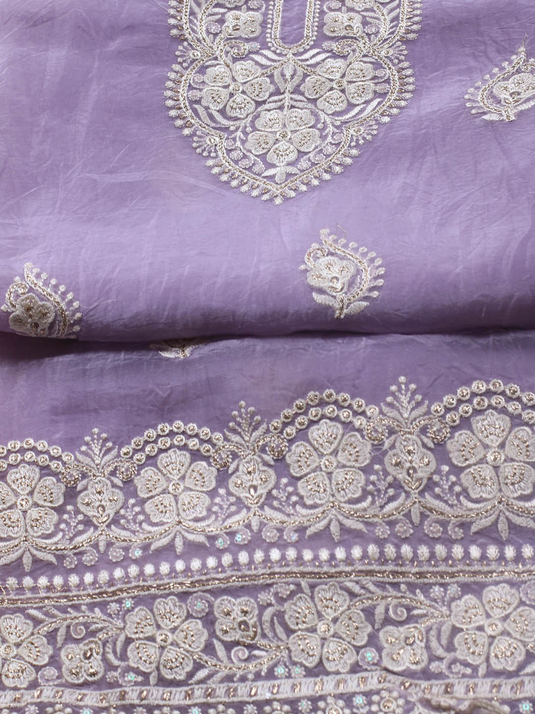 Neck Embroidery Organza Unstitched Suit Piece With Dupatta