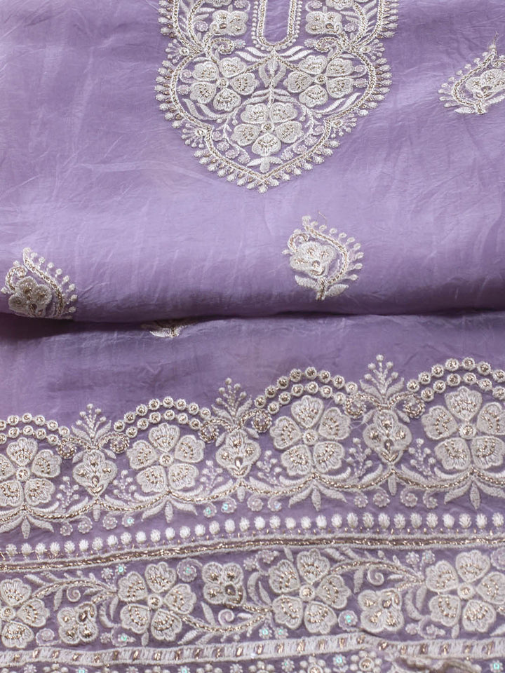 Neck Embroidery Organza Unstitched Suit Piece With Dupatta