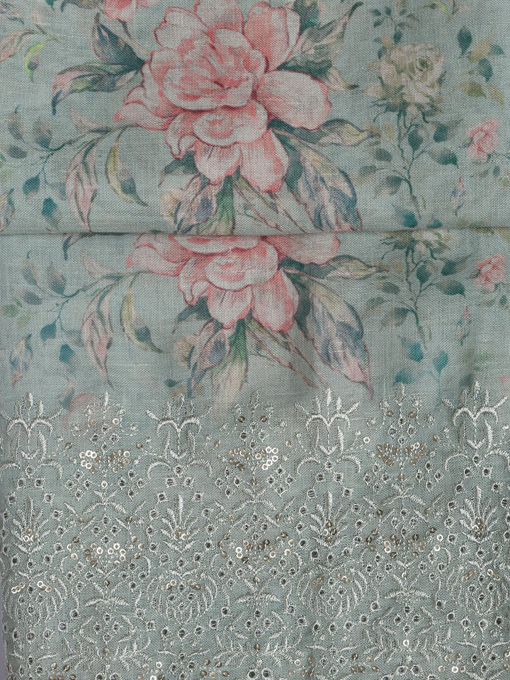Printed Linen Unstitched Suit Piece With Dupatta