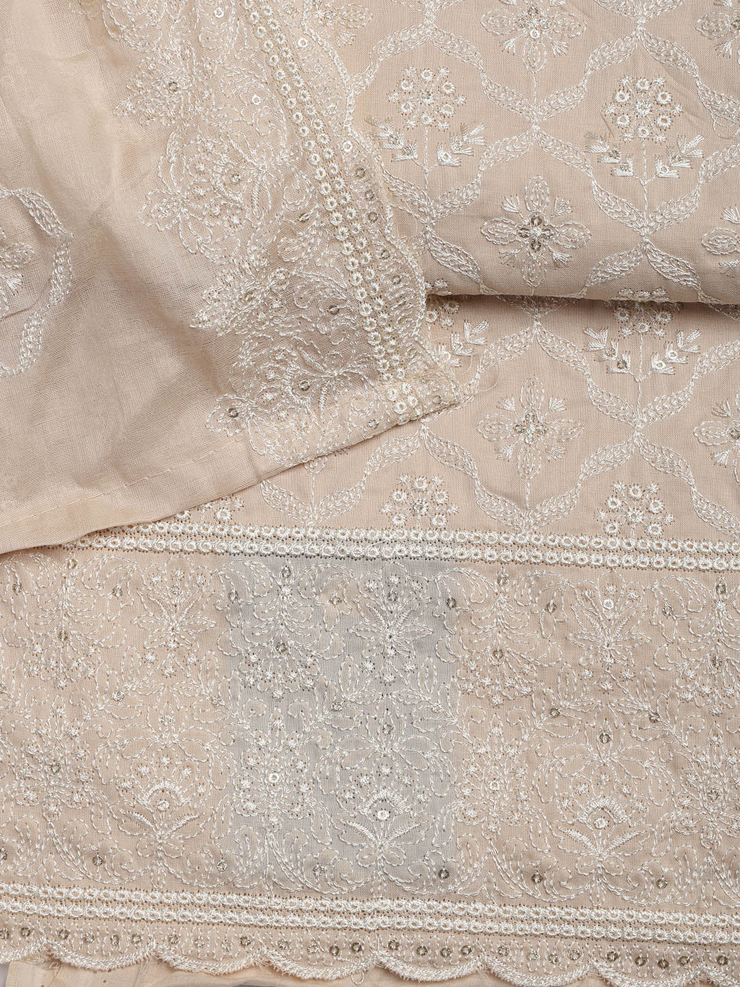Embroidered Cotton Blend Unstitched Suit Piece With Dupatta
