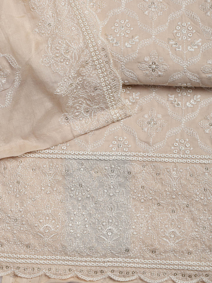 Embroidered Cotton Blend Unstitched Suit Piece With Dupatta