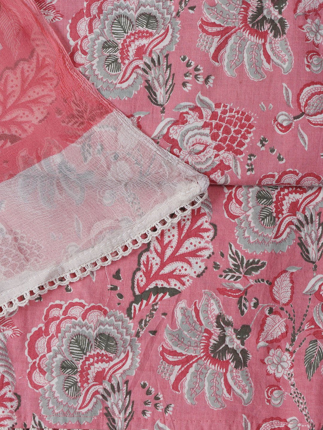 Neck Work Cotton Blend Unstitched Suit With Dupatta