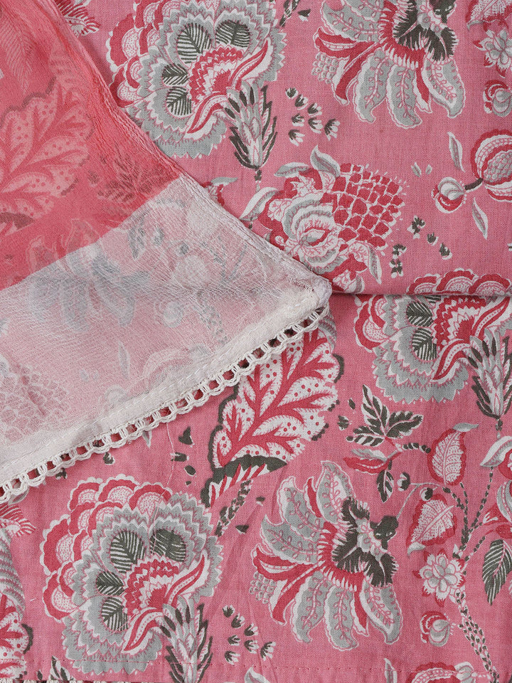 Neck Work Cotton Blend Unstitched Suit With Dupatta