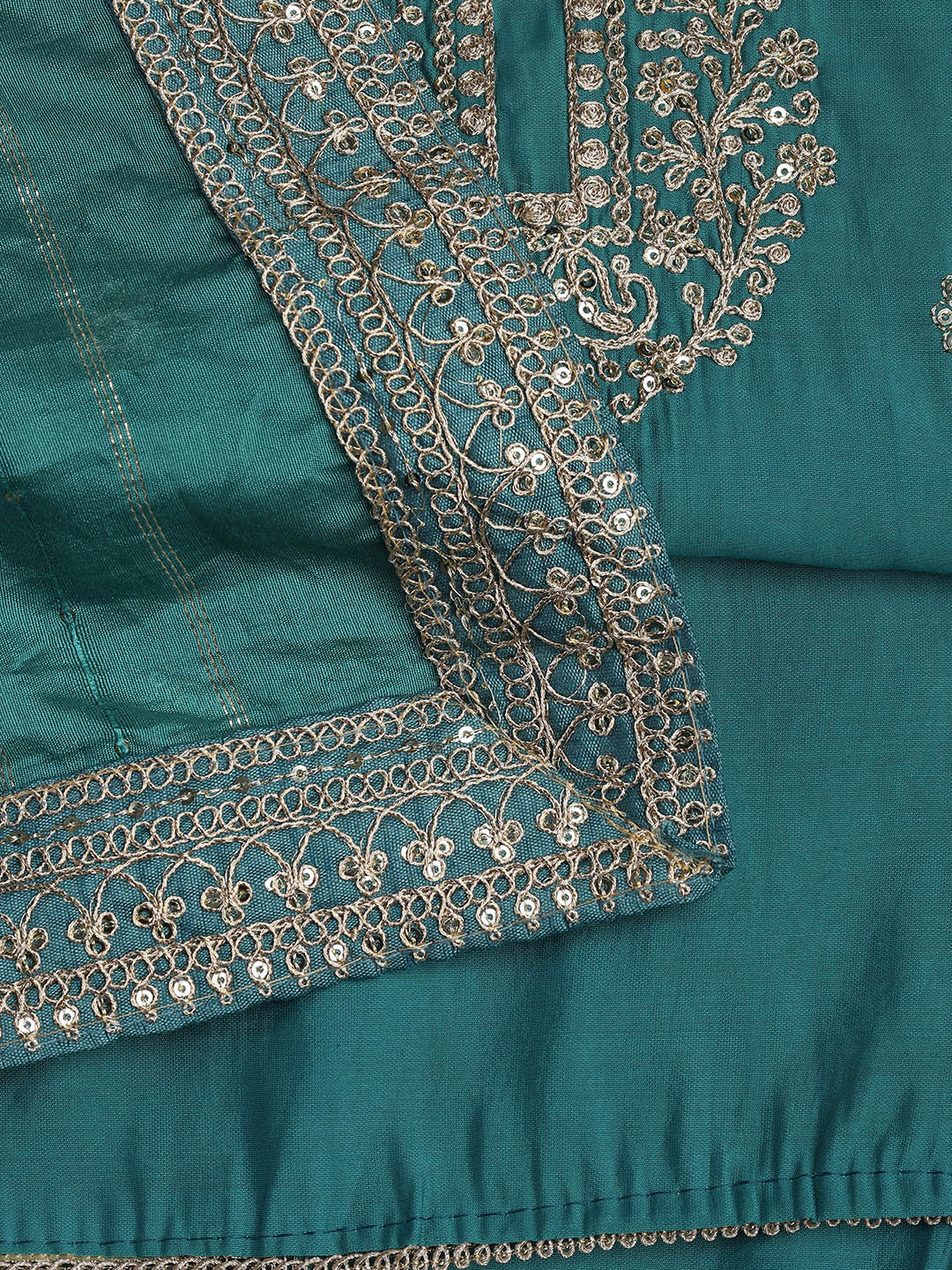 Neck Embroidery Chanderi Unstitched Suit With Dupatta