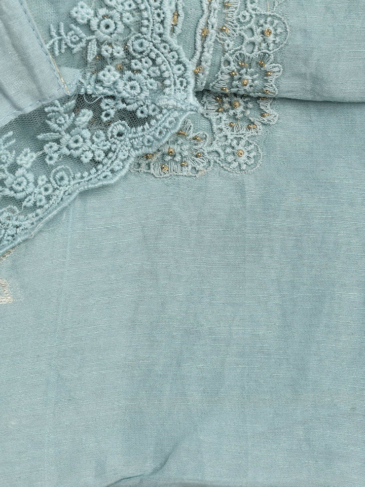 Embroidery Linen Unstitched Suit With Dupatta