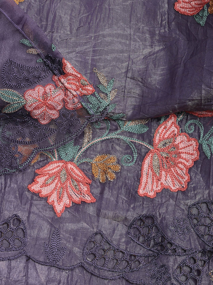 Neck Embroidery Organza Unstitched Suit Piece With Dupatta