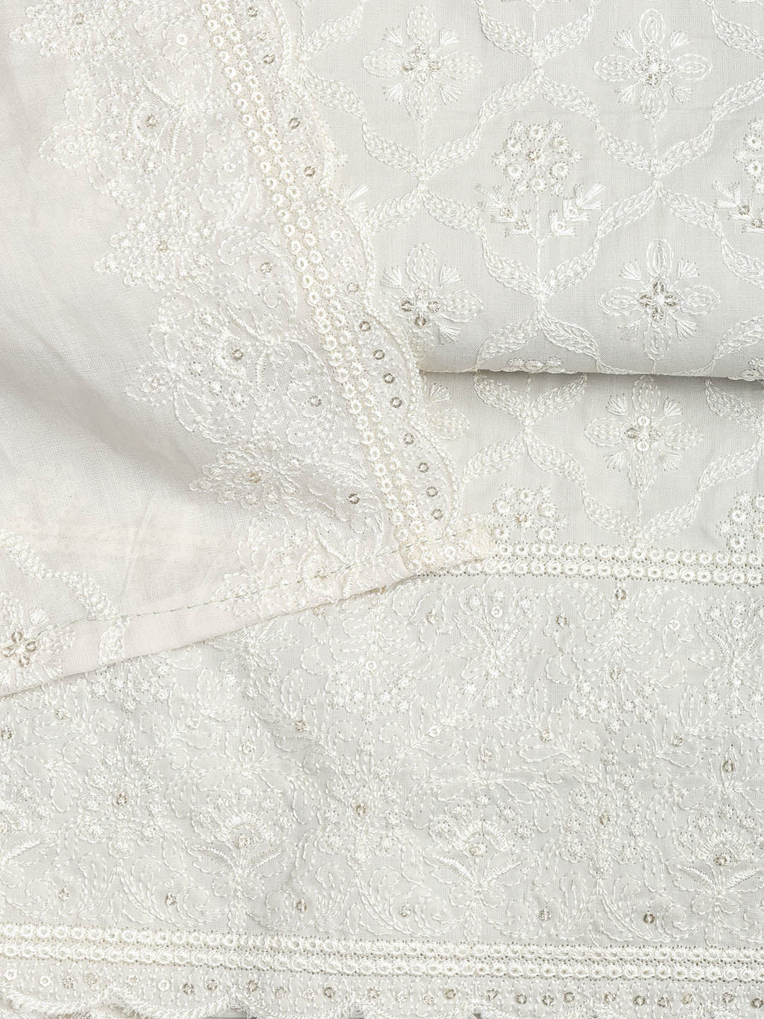 Embroidered Cotton Blend Unstitched Suit Piece With Dupatta