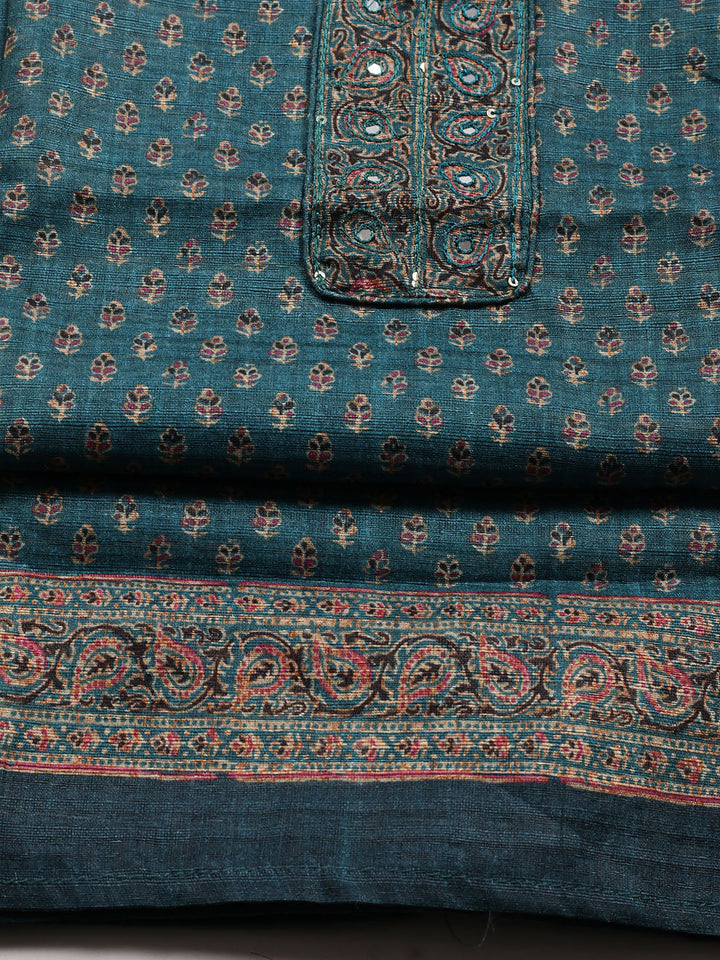 Neck Embroidered Chanderi Unstitched Suit With Dupatta