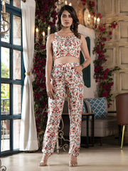 Printed Cotton Blend Top With Pants & Jacket