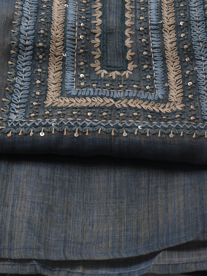 Embroidered Tissue Unstitched Suit Piece With Dupatta