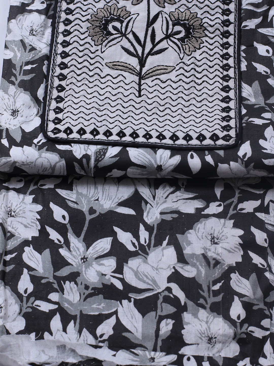Printed Cotton Blend Unstitched Suit With Dupatta