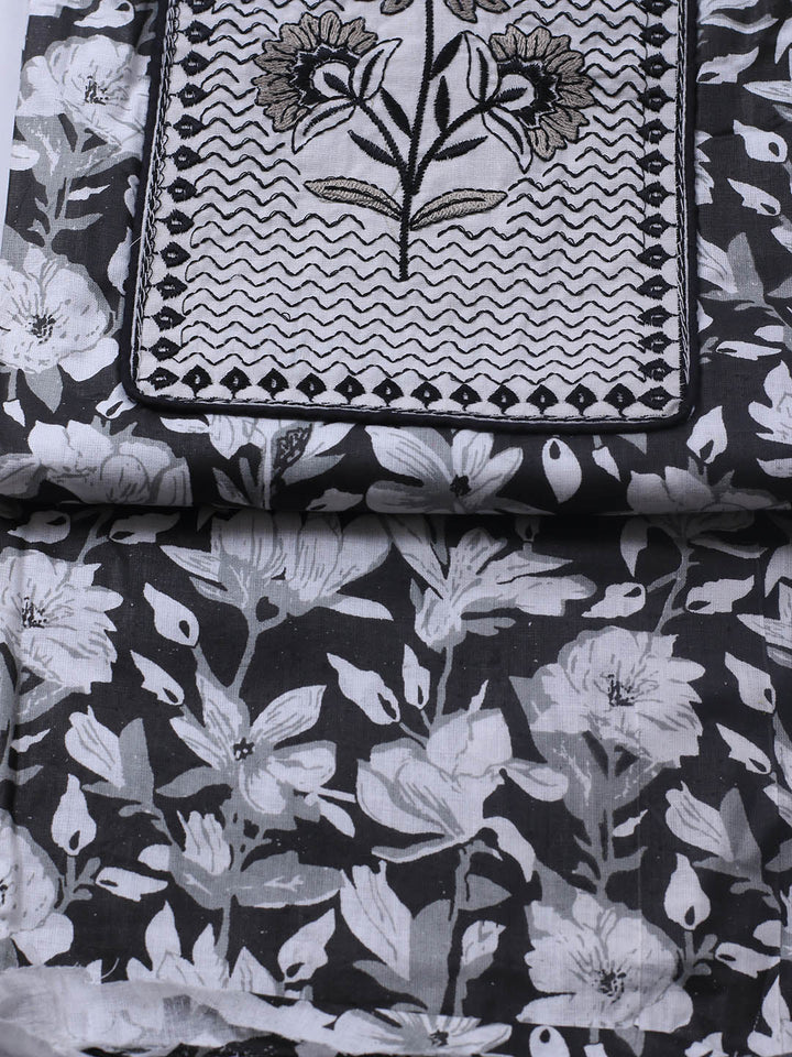 Printed Cotton Blend Unstitched Suit With Dupatta
