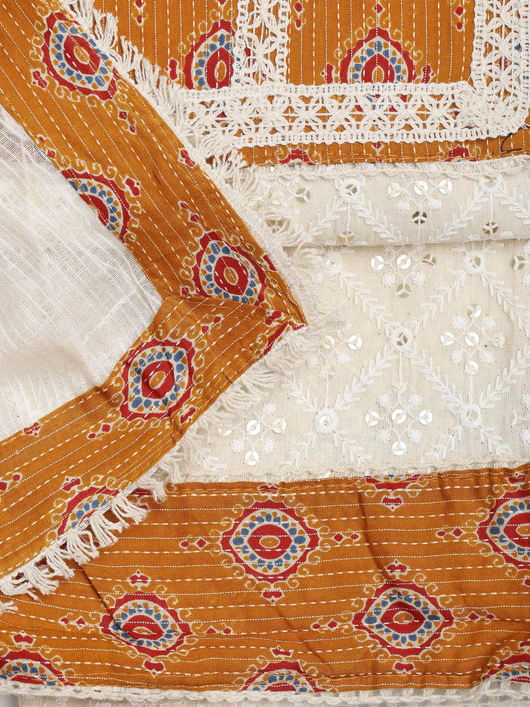 Printed Cotton Blend Unstitched Suit Piece With Dupatta