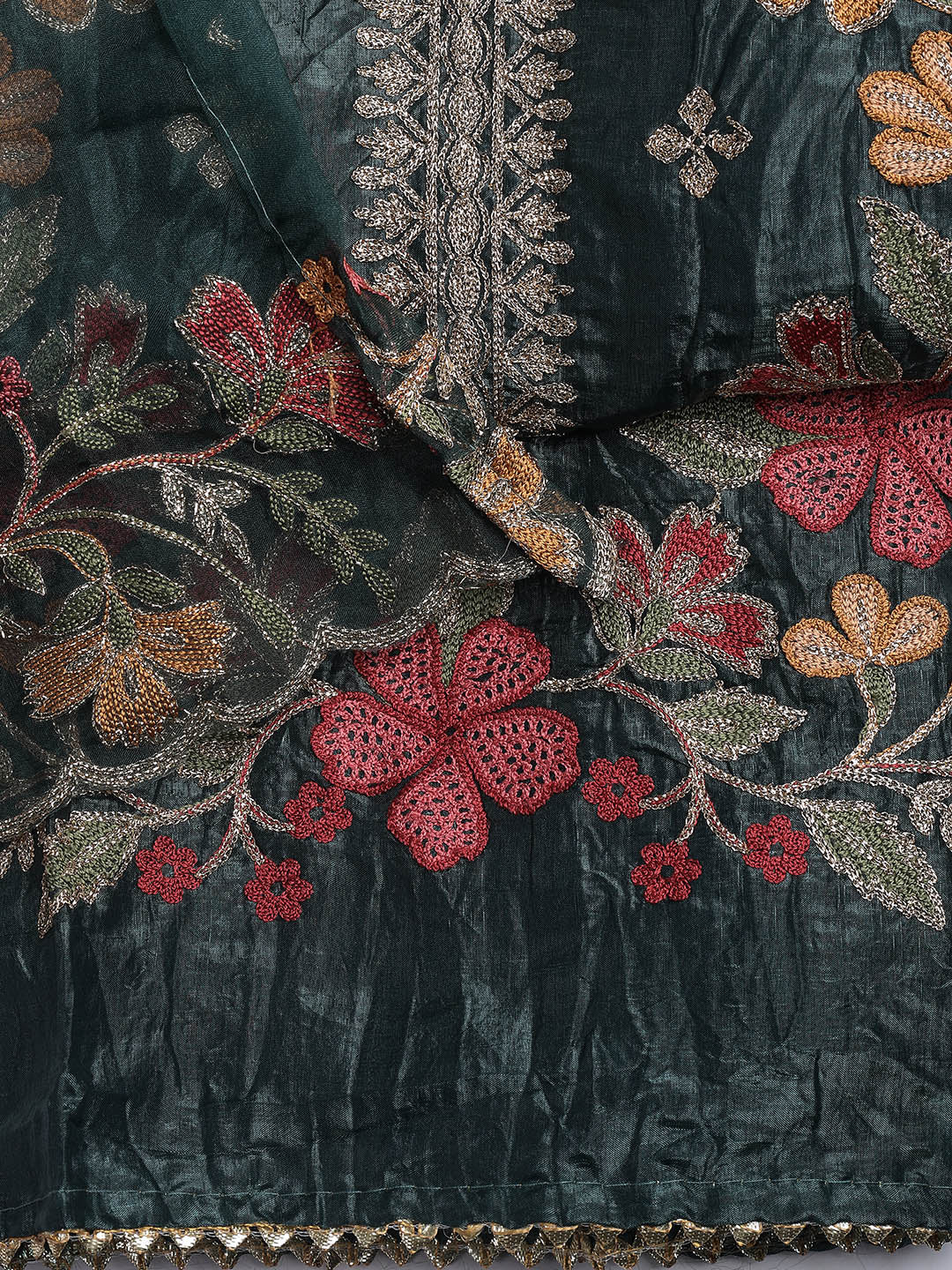 Neck Embroidery Organza Unstitched Suit Piece With Dupatta
