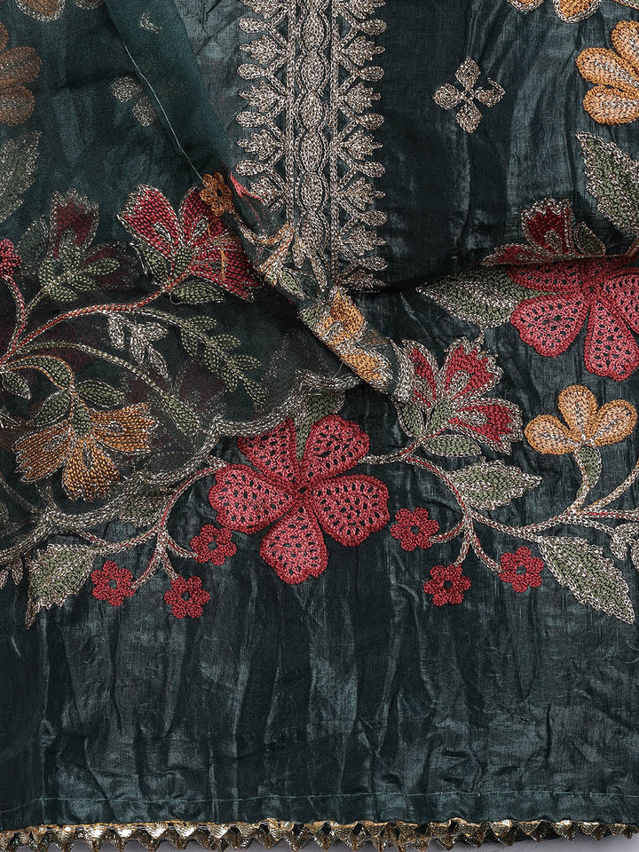 Neck Embroidery Organza Unstitched Suit Piece With Dupatta
