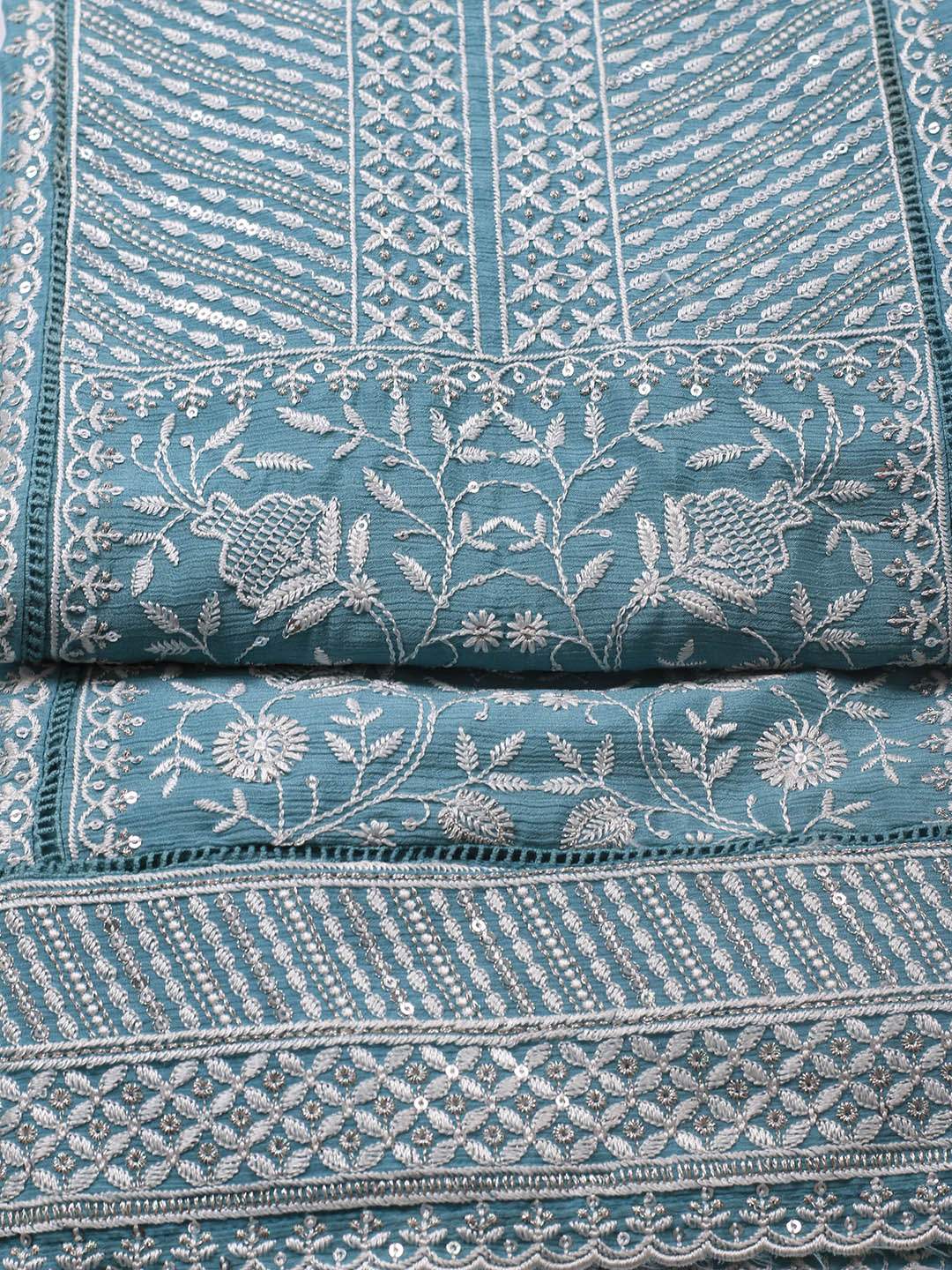 Embroidered Art Silk Unstitched Suit Piece With Dupatta