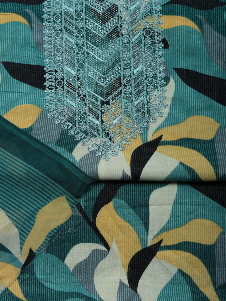 Printed Chanderi Unstitched Suit With Pant &amp; Dupatta