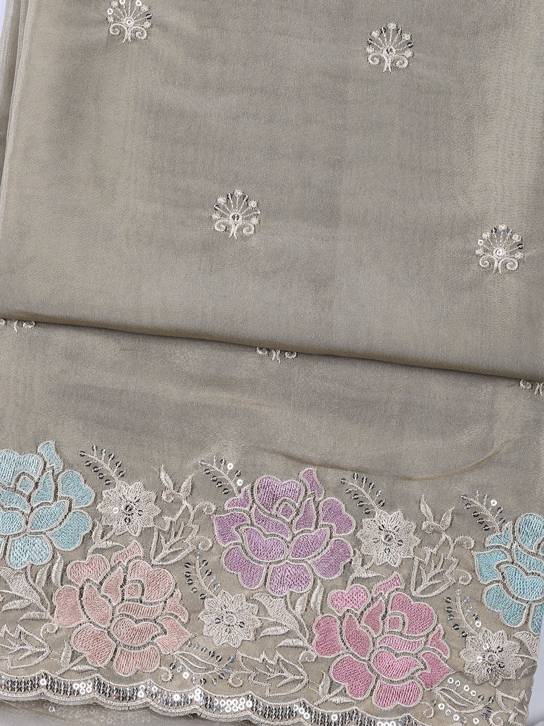 Embroidered Tissue Unstitched Suit Piece With Dupatta